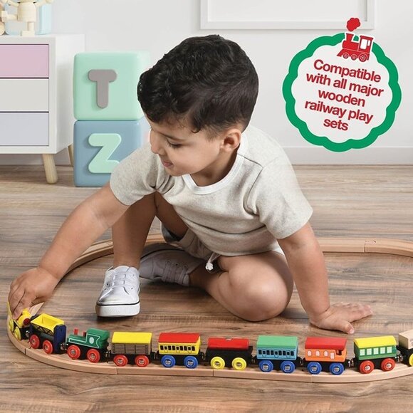NEW Set 12 PCS Wooden Train - Train Toys Magnetic Set Includes 3 Engines - Picture 3 of 7